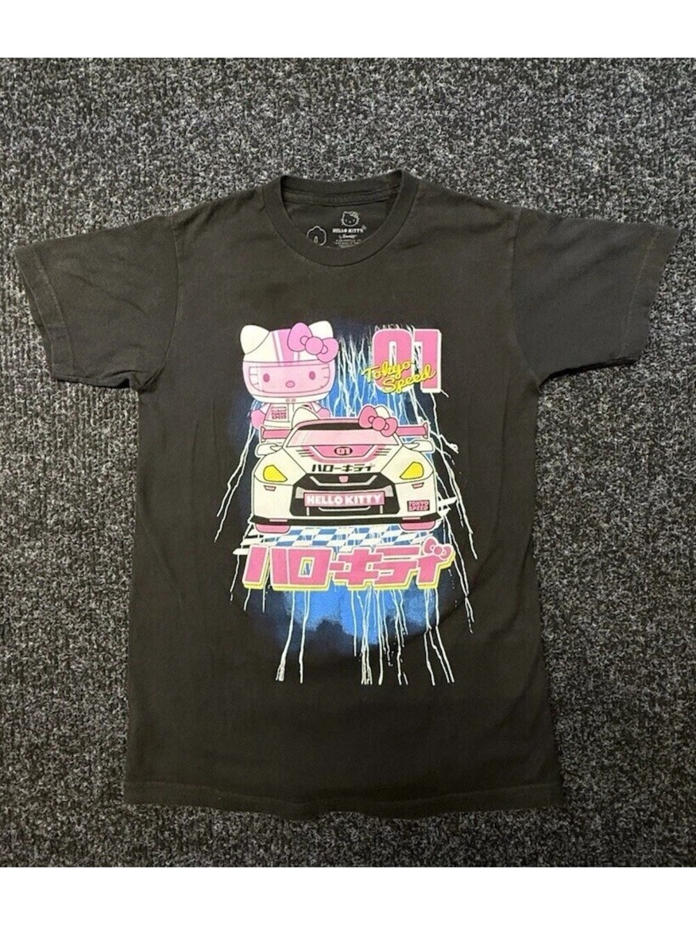 Hello Kitty Tokyo Speed Graphic T-Shirt Black Size S Sanrio Racing Car Anime